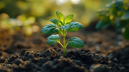 Young Sprout Emerging From Soil In Garden