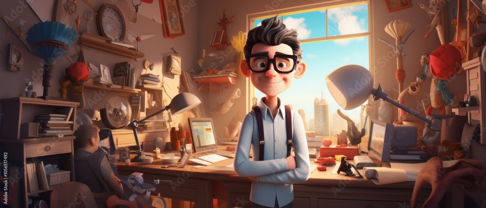 Poster Creative Inventors in a Stylish Workshop Setting