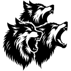 Silhouette of three wolf heads