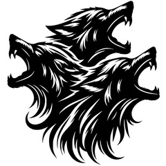 Silhouette of three wolf heads