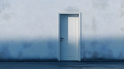 White Door in Blue Wall 3D Illustration