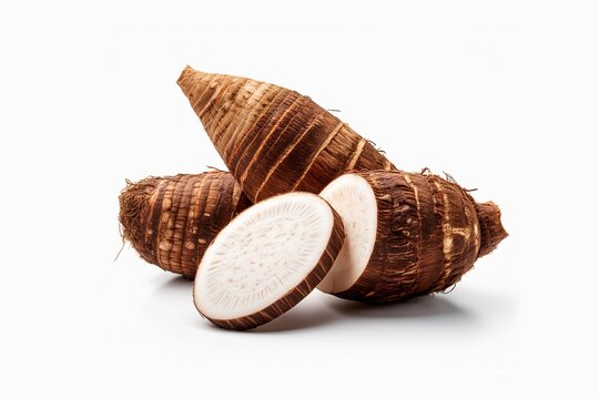 Taro root, sliced of taro isolated on white background. Taro 