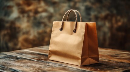 A simple brown paper bag on a wooden table.