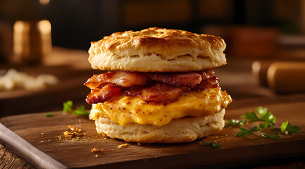 A Hearty Breakfast Sandwich Made with Biscuits: A Comforting Start to Your Day