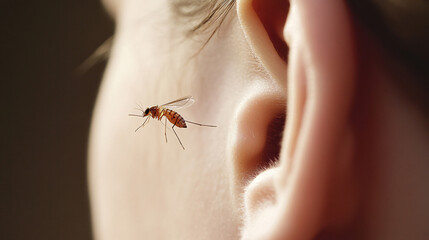 Obraz premium macro of Mosquito Suck in blood,Mosquito using mouth drill through, mosquitoes are carrier of human and animal diseases,selecttive focus. 