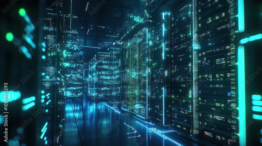 Poster computer screen with binary numbers highlighted as they move rapidly,