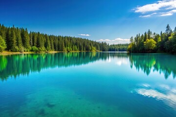 Fototapeta premium A tranquil lake on a still day with a hint of teal in the water, tranquility, reflection, aquatic scene, peaceful atmosphere, water features
