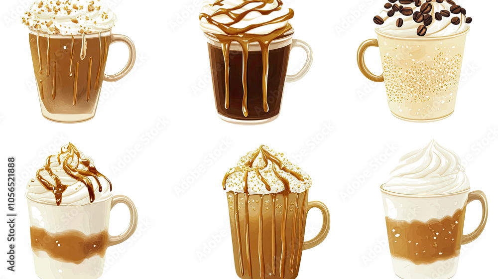 Poster charming caramel macchiatos on clear background generative ai