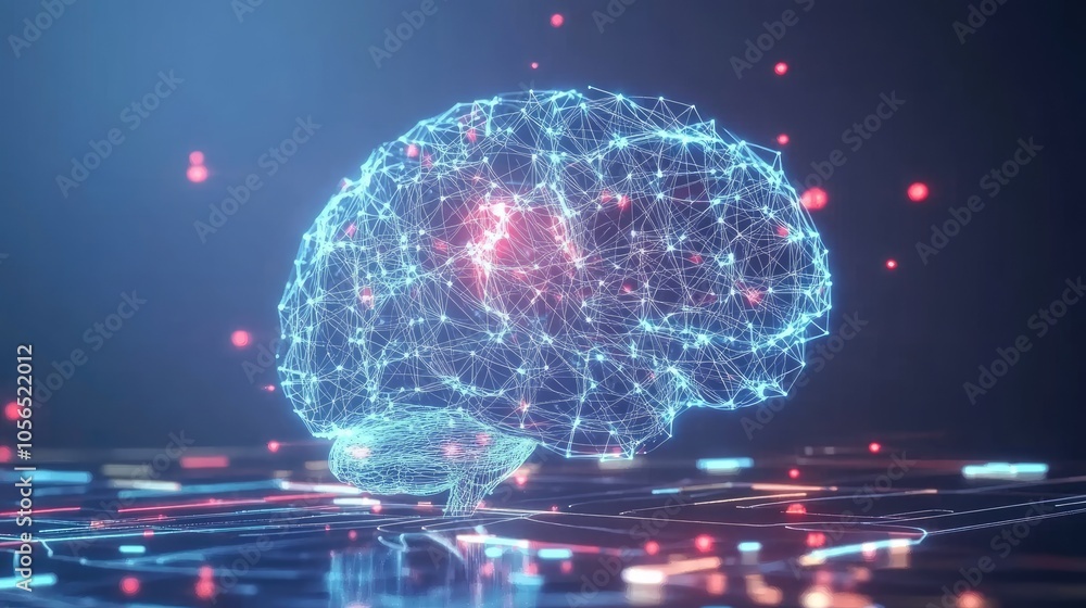 Poster digital brain with glowing connections in a high-tech background, representing ai and machine learni