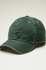 Fototapeta premium A Green Denim Baseball Cap with a Curved Brim