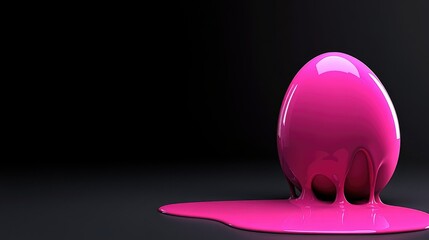 Fototapeta premium A mysterious egg with a glossy surface, oozing neon pink liquid that contrasts sharply against the dark background.