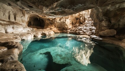 Crystal Clear Pool Inside A Cave