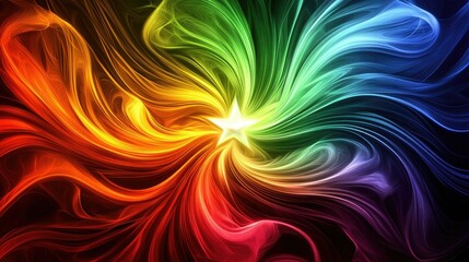 Fototapeta premium A radiant star at the center of swirling, colorful light trails, giving the illusion of movement and energy.