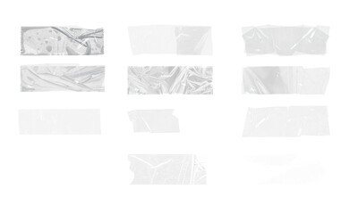 set of Transparent Tape duct tape crumpled stripes. Realistic sticky paper strips. Isolated plaster...