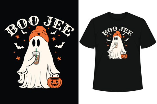 Cute Boo Jee Ghost Halloween Leopard Ghost Coffee Womens T-Shirt
