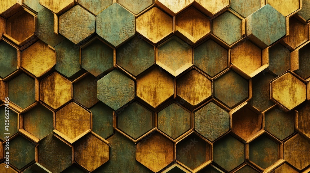 Poster an engaging hexagonal abstract 3d background featuring a grid of hexagons with a textured surface th