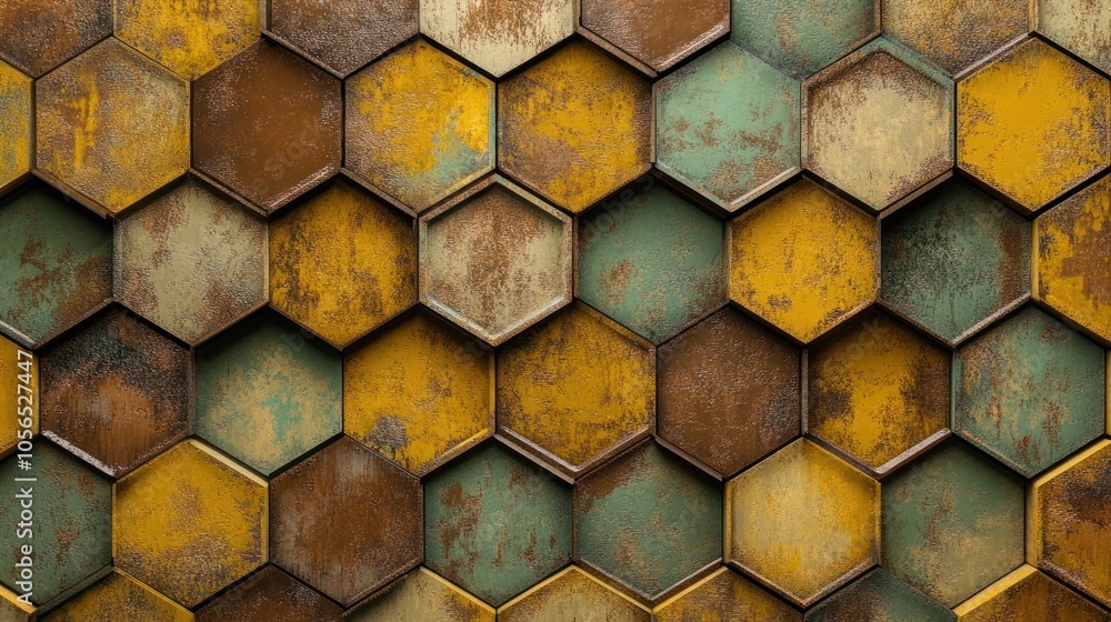 Poster an engaging hexagonal abstract 3d background featuring a grid of hexagons with a textured surface th