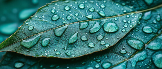 Fototapeta premium Dew Drops on Green Leaf.