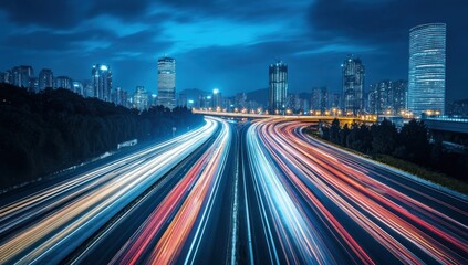 Obraz premium Night Cityscape with Highway Lights