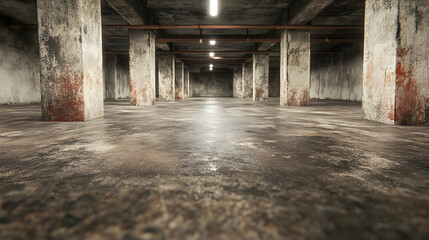 Obraz premium 3D Render of an Abandoned Concrete Underground Room