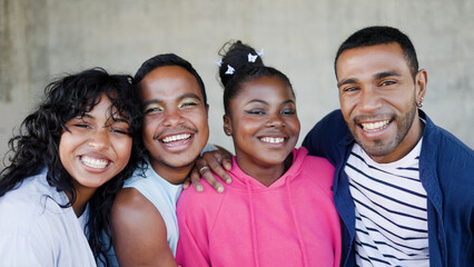 Group of black friends smiling on camera. Diverse friends having fun together © Vane Nunes