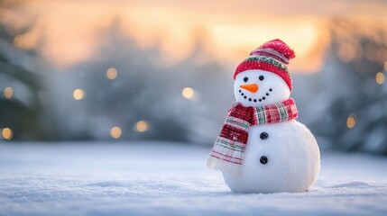 Obraz premium Snowman in a Frosty Snowy Field