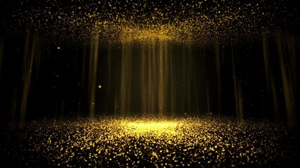 4k Background of golden stage glitter animation. stars, lights and particles. Luxury gold light streak. Particle, luxury awards ceremony background, Oscar awards performance. 3D Illustration.
