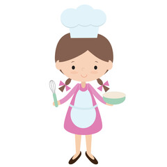 Cute baking girl vector cartoon illustration