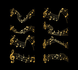 Golden music notes wave