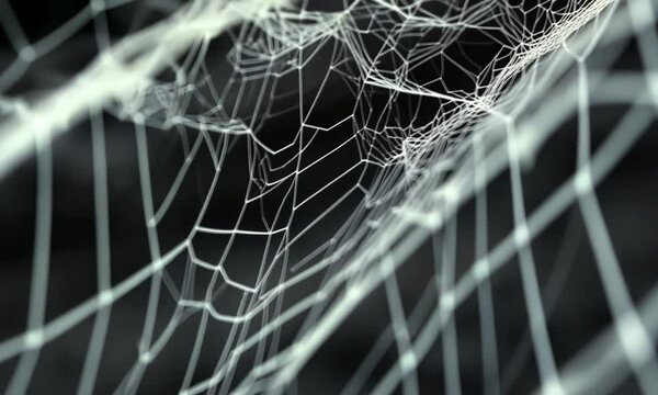 A close-up of intricate spider silk strands creating a delicate web-like structure.