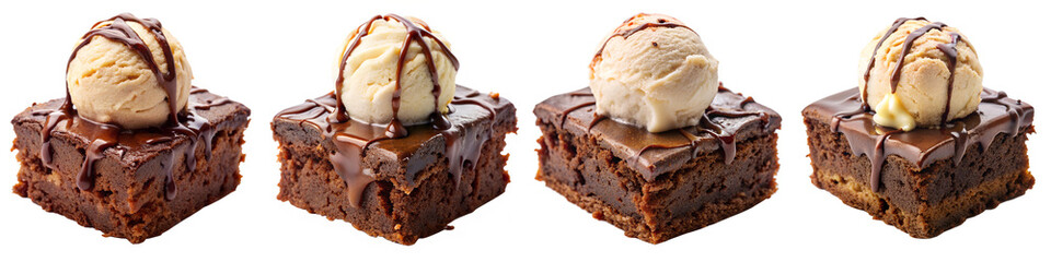 Brownie piece with ice cream isolated on transparent background PNG file