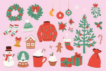 Set of winter christmas graphic elements. Vector graphics