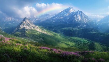 Fototapeta premium Majestic Mountain Landscape with Rainbow