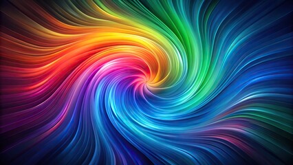 Iridescent rainbow colors swirl together in a mesmerizing pattern on a dark blue background, modern interior design, swirling shapes