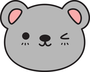 Handdrawn Cute Cartoon Gray Bear Excited Face Illustration, Cute Teddy Bear Winking Eye