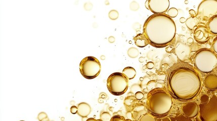 Abstract composition of metallic liquid droplets hovering against a white background, with each droplet reflecting light in a modern design.