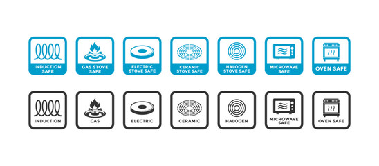 Induction, ceramic, gas, electric, microwave, oven and halogen cooking hob vector icons. Suitable for cooking stove or oven grate cooker and pans surface cookware icons.