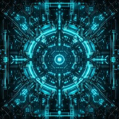 A futuristic geometric shapes and digital elements with a circular design