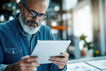 Logistics manager holding a tablet and checking inventory in a warehouse
