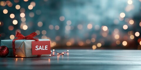 Abstract background with red sale sign in a festive holiday atmosphere