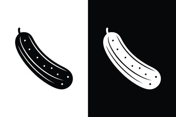 Minimalist Cucumber Vegetable Icon. Organic Silhouette on Black and White Background