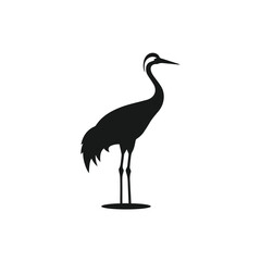 Obraz premium crane bird fly logo design vector, Crane Perched on a Branch, crane bird icon silhouette