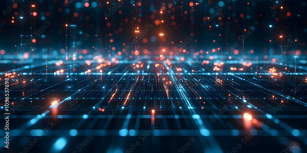 Poster digital flow: a mesmerizing abstract backdrop of glowing lines and particles. perfect for technology