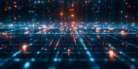Obraz premium Digital Flow: A mesmerizing abstract backdrop of glowing lines and particles. Perfect for technology, innovation, and futuristic concepts. 