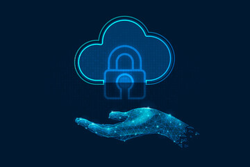 Digital hand holding a cloud computing, Cyber security, Data Protection, Privacy concept