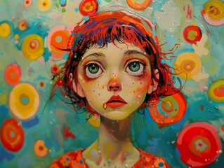 Colorful Portrait of a Young Girl with Big Eyes