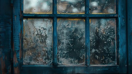 Closeup of a Weathered Window with Rain Drops