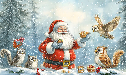 Joyful Christmas and New Year Collection: Santa, Festive Animals, Whimsical Decorations, Cozy Holiday Scenes, and Playful Winter Elements on White Background