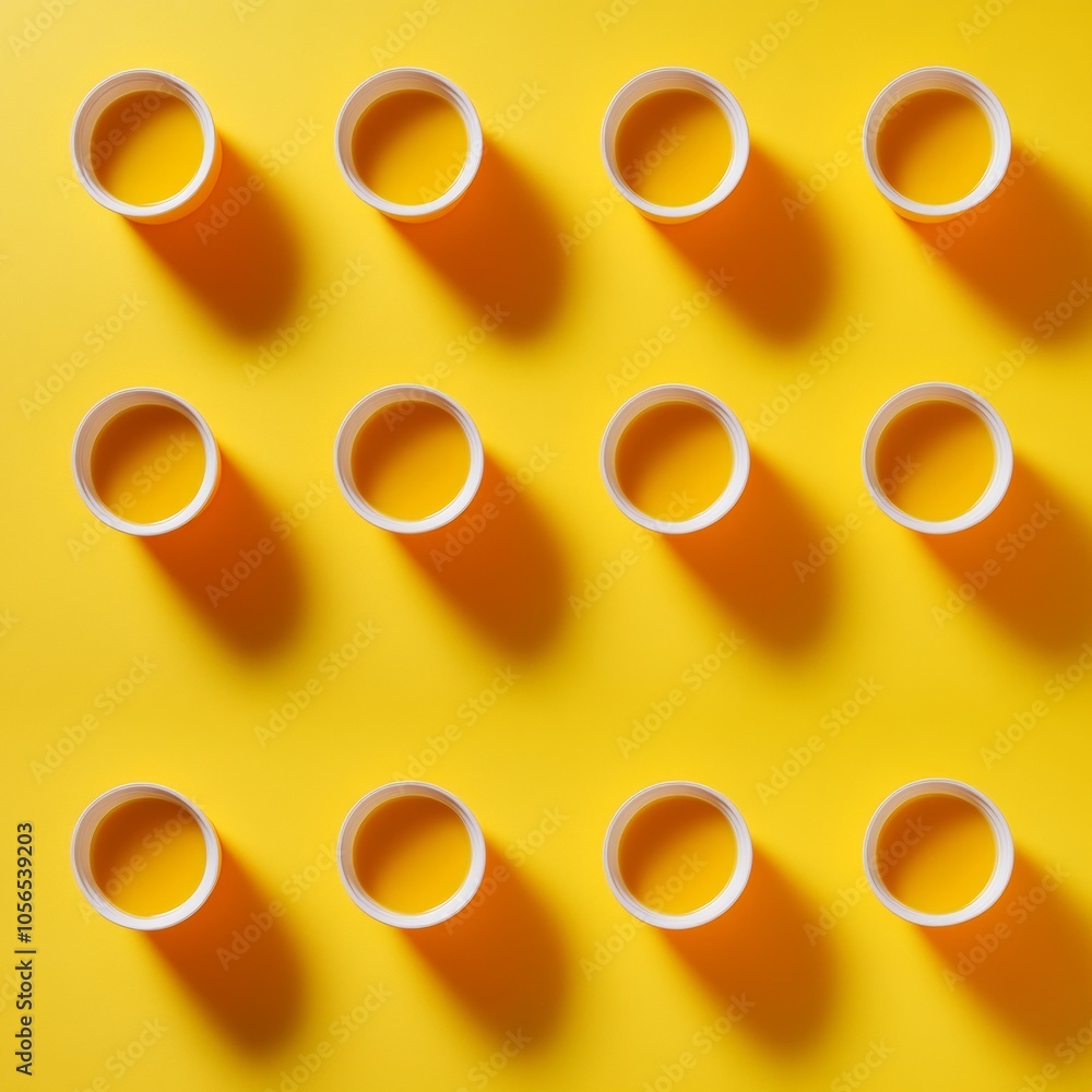Aufkleber symmetrical arrangement of yellow cups geometric pattern and depth from above