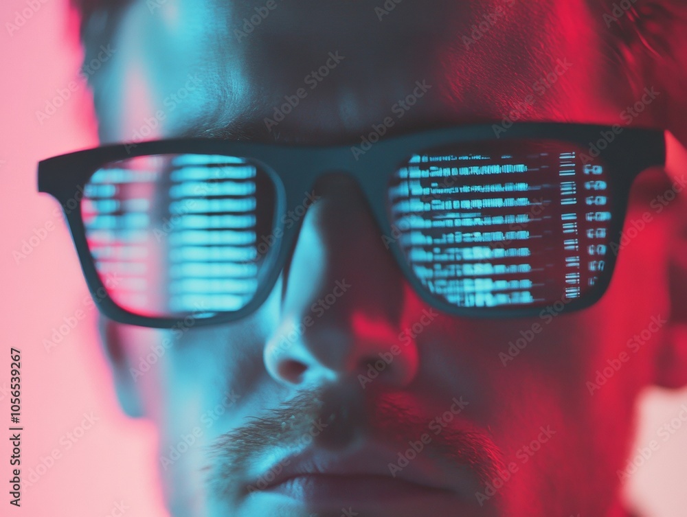 Aufkleber futuristic cybersecurity professional with data reflections in glasses